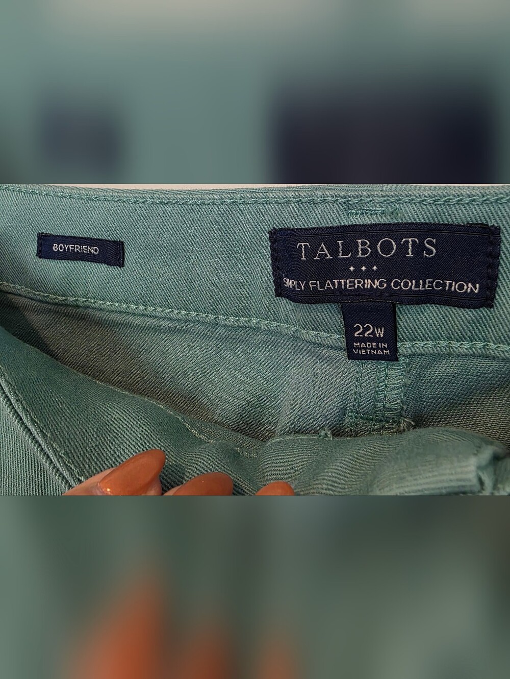 Talbots Plus Size 22W Simply Flattering Collection Boyfriend Style Green Jeans - Picture 5 of 11
